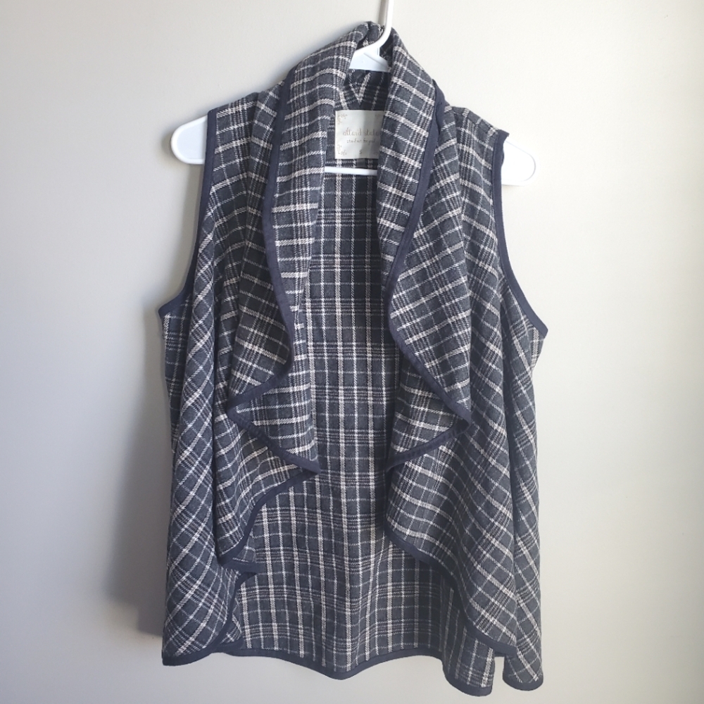 Altar'd State Size S Wool Blend Gray Tan Plaid Flowy Open Vest